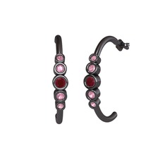 Minimal 5 Taşlı Küpe - Kök yakut ve pembe kuvars 925 ayar siyah rodyum kaplama gümüş küpe #1pgz9fd