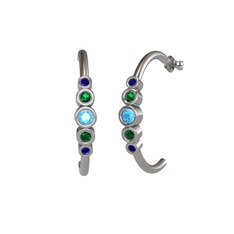 Minimal 5 Taşlı Küpe - Akuamarin, yeşil kuvars ve lab safir 18 ayar beyaz altın küpe #1pjb5eq