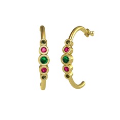 Minimal 5 Taşlı Küpe - Yeşil kuvars, rodolit garnet ve peridot 18 ayar altın küpe #1qebb4