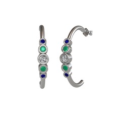 Beyaz zirkon, kök zümrüt ve lab safir 8 ayar beyaz altın küpe