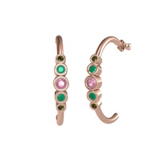 Minimal 5 Taşlı Küpe - Pembe kuvars, kök zümrüt ve peridot 18 ayar rose altın küpe #1qn6f1y