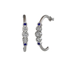 Minimal 5 Taşlı Küpe - Swarovski, beyaz zirkon ve lab safir 14 ayar beyaz altın küpe #1qnjg4m