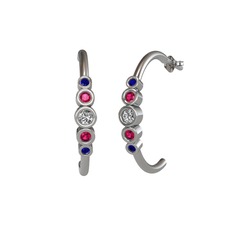 Swarovski, rodolit garnet ve lab safir 14 ayar beyaz altın küpe