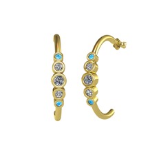 Pırlanta, beyaz zirkon ve akuamarin 18 ayar altın küpe (0.12 karat)