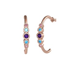 Ametist, akuamarin ve pembe kuvars 8 ayar rose altın küpe