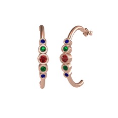 Minimal 5 Taşlı Küpe - Garnet, yeşil kuvars ve lab safir 14 ayar rose altın küpe #1r3zlgz