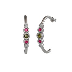 Minimal 5 Taşlı Küpe - Peridot, rodolit garnet ve swarovski 18 ayar beyaz altın küpe #1r7qwp6