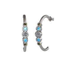 Minimal 5 Taşlı Küpe - Pırlanta, akuamarin ve peridot 8 ayar beyaz altın küpe (0.12 karat) #1rhu45z