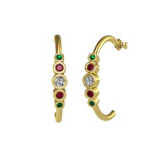 Minimal 5 Taşlı Küpe - Swarovski, kök yakut ve yeşil kuvars 925 ayar altın kaplama gümüş küpe #1rik7r0