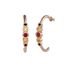 Minimal 5 Taşlı Küpe - Garnet, sitrin ve siyah zirkon 925 ayar rose altın kaplama gümüş küpe #1rpdhdv