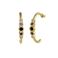 Minimal 5 Taşlı Küpe - Siyah zirkon, ametist ve swarovski 18 ayar altın küpe #1rsj57s