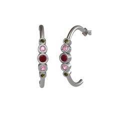 Minimal 5 Taşlı Küpe - Kök yakut, pembe kuvars ve peridot 14 ayar beyaz altın küpe #1rt8ku8