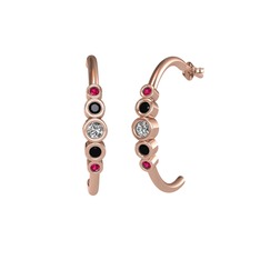 Minimal 5 Taşlı Küpe - Swarovski, siyah zirkon ve rodolit garnet 18 ayar rose altın küpe #1sq36rg