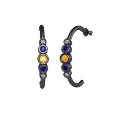 Minimal 5 Taşlı Küpe - Sitrin, lab safir ve swarovski 925 ayar siyah rodyum kaplama gümüş küpe #1stgo7z