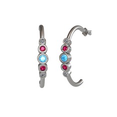 Minimal 5 Taşlı Küpe - Akuamarin, rodolit garnet ve pırlanta 925 ayar gümüş küpe (0.08 karat) #1t0aa3v