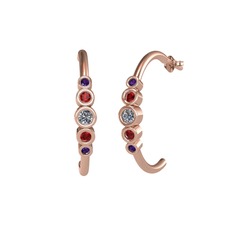 Minimal 5 Taşlı Küpe - Pırlanta, garnet ve ametist 14 ayar rose altın küpe (0.12 karat) #1t0ceva