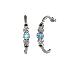 Minimal 5 Taşlı Küpe - Akuamarin, swarovski ve siyah zirkon 18 ayar beyaz altın küpe #1t33v4l