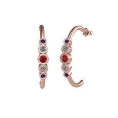 Garnet, pırlanta ve ametist 8 ayar rose altın küpe (0.08 karat)