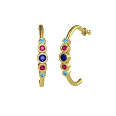 Minimal 5 Taşlı Küpe - Lab safir, rodolit garnet ve akuamarin 8 ayar altın küpe #1tt7ix0