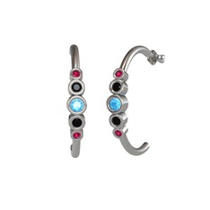 Minimal 5 Taşlı Küpe - Akuamarin, siyah zirkon ve rodolit garnet 18 ayar beyaz altın küpe #1txhcpm