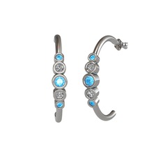 Minimal 5 Taşlı Küpe - Akuamarin ve swarovski 8 ayar beyaz altın küpe #1ty3e4m