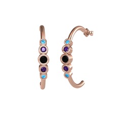 Minimal 5 Taşlı Küpe - Siyah zirkon, ametist ve akuamarin 8 ayar rose altın küpe #1u0wjnf