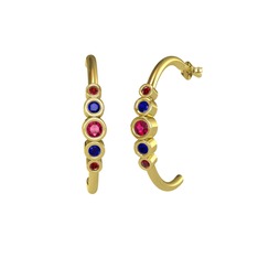 Rodolit garnet, lab safir ve garnet 18 ayar altın küpe
