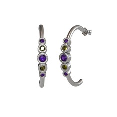 Minimal 5 Taşlı Küpe - Ametist ve peridot 8 ayar beyaz altın küpe #1ua0map