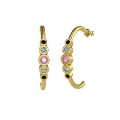 Minimal 5 Taşlı Küpe - Pembe kuvars, swarovski ve siyah zirkon 14 ayar altın küpe #1ubx6cl