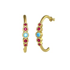 Akuamarin ve rodolit garnet 14 ayar altın küpe