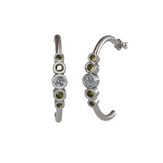 Minimal 5 Taşlı Küpe - Pırlanta ve peridot 18 ayar beyaz altın küpe (0.12 karat) #1ulsrco