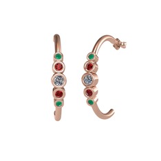 Minimal 5 Taşlı Küpe - Pırlanta, garnet ve kök zümrüt 925 ayar rose altın kaplama gümüş küpe (0.12 karat) #1utwwji