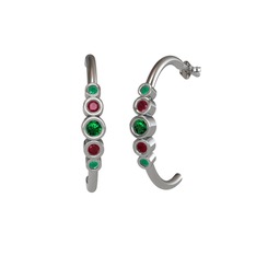 Minimal 5 Taşlı Küpe - Yeşil kuvars, kök yakut ve kök zümrüt 18 ayar beyaz altın küpe #1uxngsk