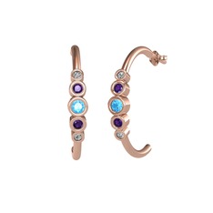Akuamarin, ametist ve swarovski 18 ayar rose altın küpe