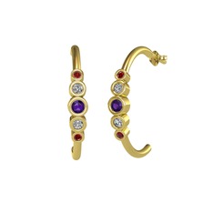 Minimal 5 Taşlı Küpe - Ametist, beyaz zirkon ve garnet 18 ayar altın küpe #1vlxerg