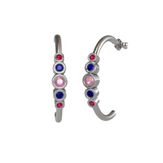 Minimal 5 Taşlı Küpe - Pembe kuvars, lab safir ve rodolit garnet 8 ayar beyaz altın küpe #1vq2rkn