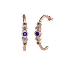 Minimal 5 Taşlı Küpe - Lab safir, pırlanta ve peridot 14 ayar rose altın küpe (0.08 karat) #1wg9cuz