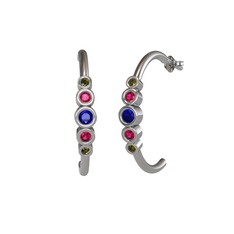 Minimal 5 Taşlı Küpe - Lab safir, rodolit garnet ve peridot 14 ayar beyaz altın küpe #1whk3np