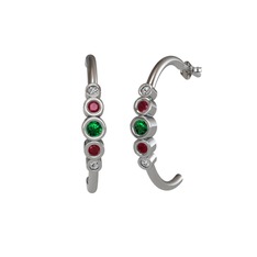 Minimal 5 Taşlı Küpe - Yeşil kuvars, kök yakut ve swarovski 925 ayar gümüş küpe #1wjq4hx