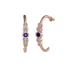 Minimal 5 Taşlı Küpe - Lab safir, beyaz zirkon ve swarovski 8 ayar rose altın küpe #1wyi3ss