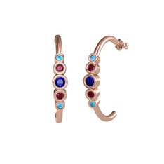 Minimal 5 Taşlı Küpe - Lab safir, kök yakut ve akuamarin 8 ayar rose altın küpe #1x2hqv2