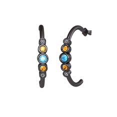 Minimal 5 Taşlı Küpe - Akuamarin, sitrin ve pırlanta 925 ayar siyah rodyum kaplama gümüş küpe (0.08 karat) #1x4qv40