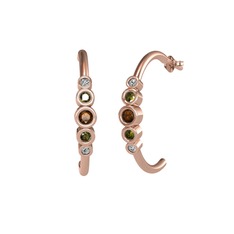 Minimal 5 Taşlı Küpe - Dumanlı kuvars, peridot ve beyaz zirkon 18 ayar rose altın küpe #1xbwria