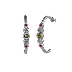 Minimal 5 Taşlı Küpe - Peridot, pırlanta ve kök yakut 8 ayar beyaz altın küpe (0.08 karat) #1xeivby