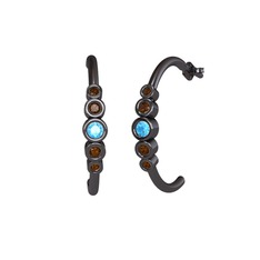 Minimal 5 Taşlı Küpe - Akuamarin ve dumanlı kuvars 925 ayar siyah rodyum kaplama gümüş küpe #1xz4xlq