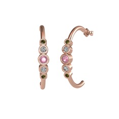 Minimal 5 Taşlı Küpe - Pembe kuvars, swarovski ve peridot 14 ayar rose altın küpe #1y7repx