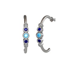 Minimal 5 Taşlı Küpe - Akuamarin, lab safir ve swarovski 8 ayar beyaz altın küpe #1yfhxry