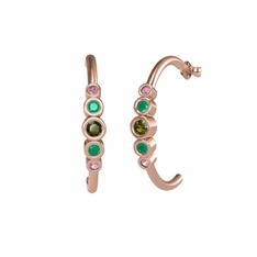 Minimal 5 Taşlı Küpe - Peridot, kök zümrüt ve pembe kuvars 14 ayar rose altın küpe #1ylfd6n