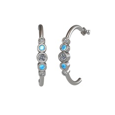 Pırlanta, akuamarin ve swarovski 8 ayar beyaz altın küpe (0.12 karat)