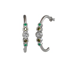 Minimal 5 Taşlı Küpe - Swarovski, peridot ve kök zümrüt 14 ayar beyaz altın küpe #1ypx9zl